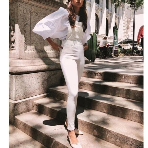 NWT Revolve WeWoreWhat White High Rise Skinny Overalls - Picture 1 of 8